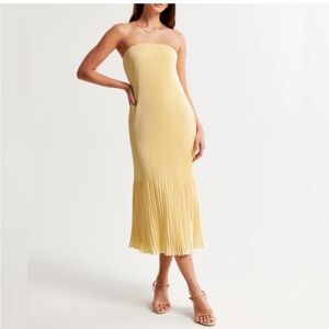 Abercrombie & Fitch Strapless Yellow Dress - The A&F “Giselle Pleat” Midi Dress